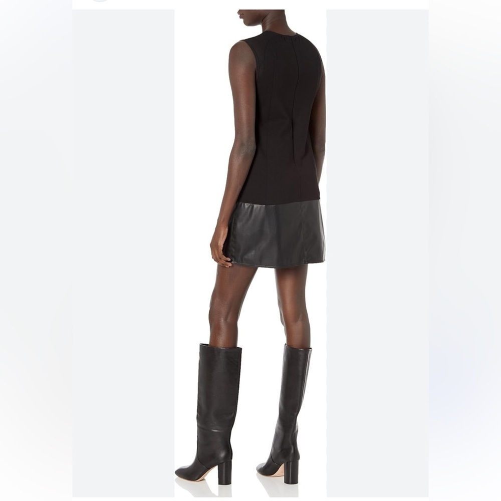 Bailey 44 Black Faux Leather Jersey Trim Shift dress medium